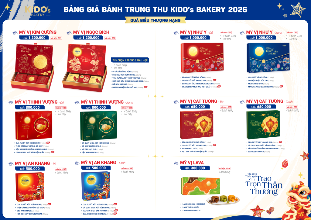 Bảng giá bánh trung thu Kido 2026