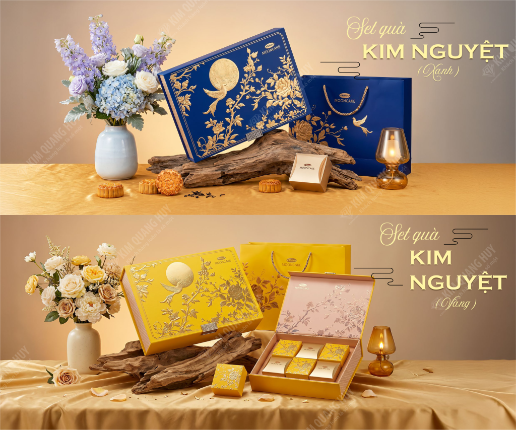 Bánh trung thu Bibica - Set quà tặng Kim Nguyệt (xanh, vàng)