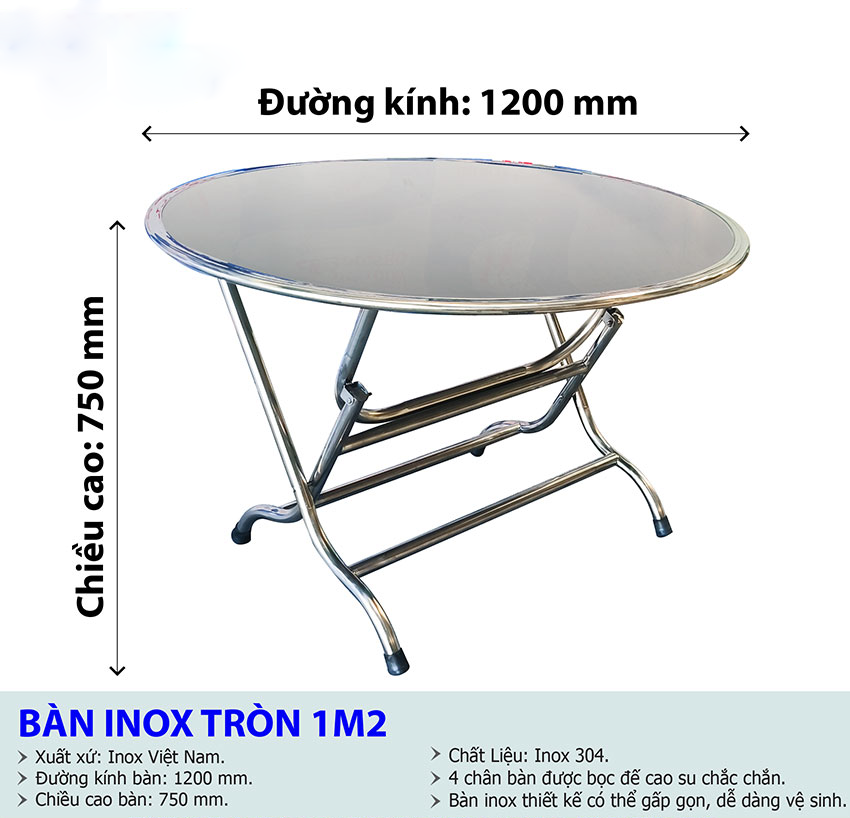 bàn inox tròn 1m2 75cm